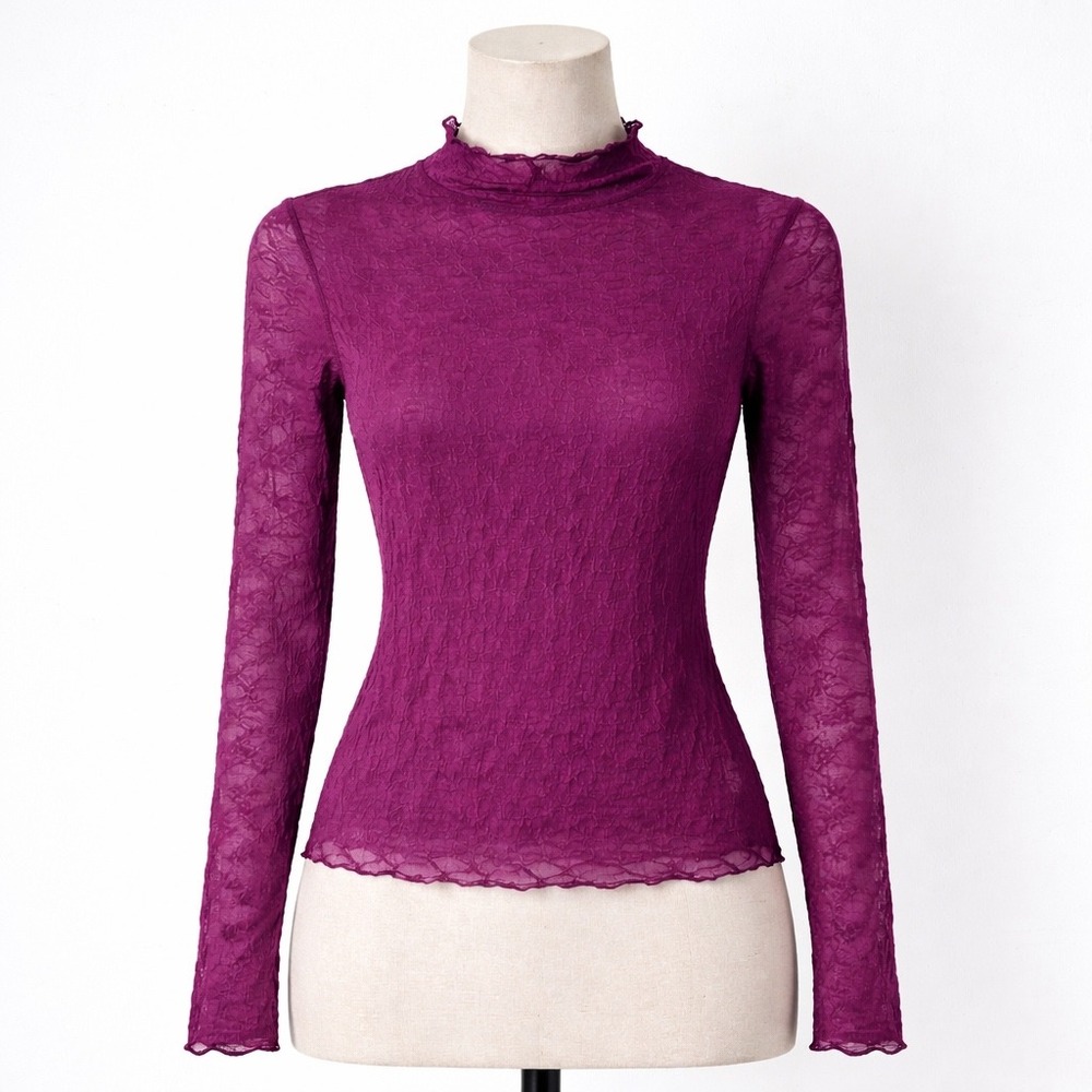 Free People Sheer Lace Mesh Top Women's Medium Long Sleeve Whimsy Purple